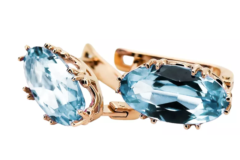 Vintage style Earrings Aquamarine Original Vintage 14K Rose Gold vec021r